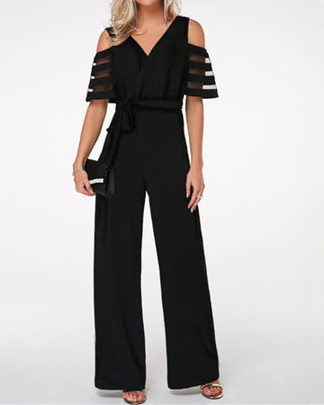 Hollow strap solid color jumpsuit