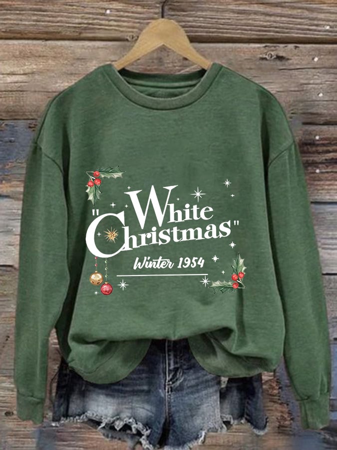 Women'S White Christmas Print Casual Sweatshirt