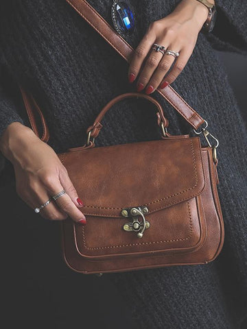 Vintage Unique Buckle Washed Leather Bag