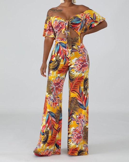 Sexy tube top tied wide loose stretch jumpsuit