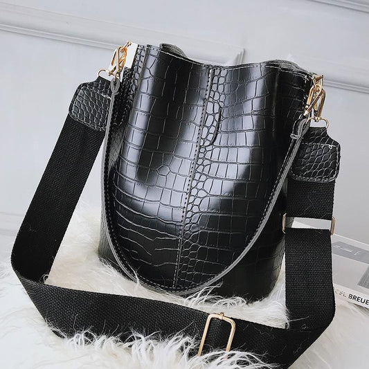 Crocodile pattern single shoulder bucket bag large capacity broadband messenger bag