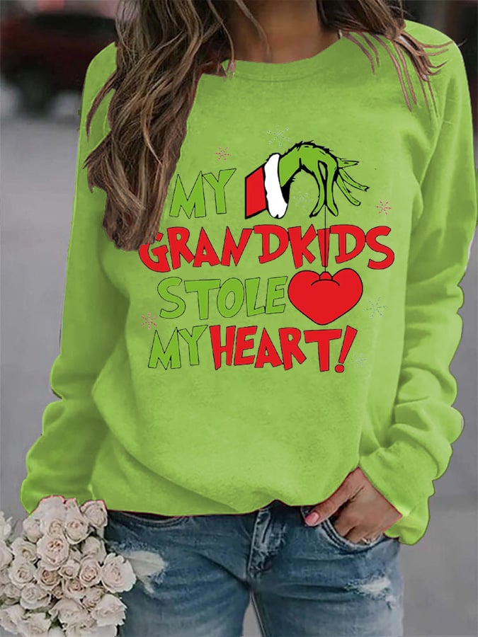 Women's My Grandkids Stole My Heart Christmas Print Casual Sweatshirt