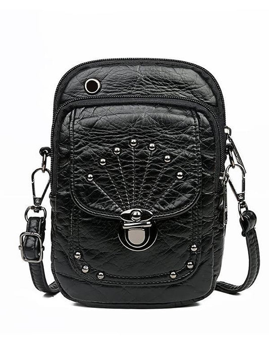 STUDDED WASHED LEATHER MINI CROSSBODY BAG