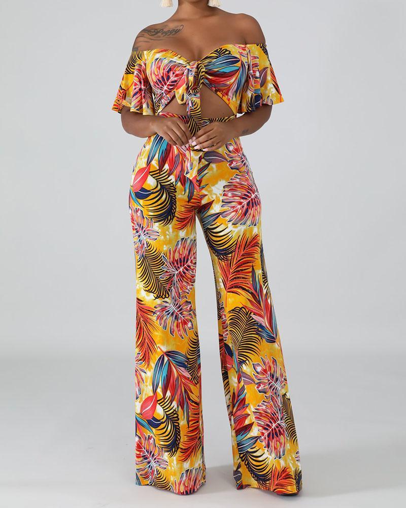 Sexy tube top tied wide loose stretch jumpsuit