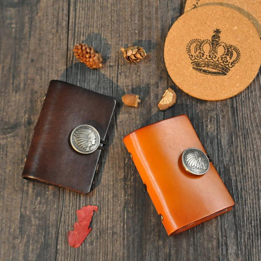 Original leather small card bag, retro vegetable tanned leather Indian head multi-card bag