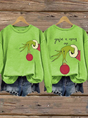 Retro Christmas You're A Mean One Print Sweatshirt