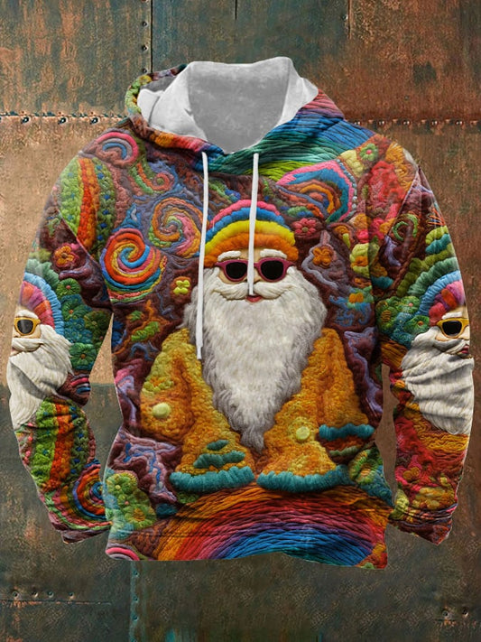 Men's Vintage Colorful Santa Print Hoodie