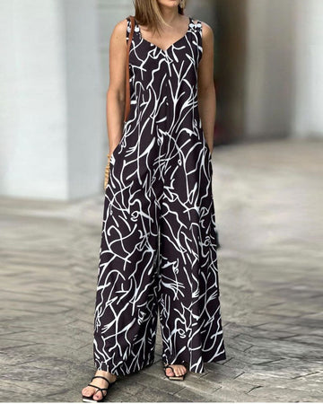 Line print loose jumpsuit