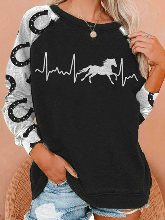 Horse Stitched Horseshoe Print Sweatshirt