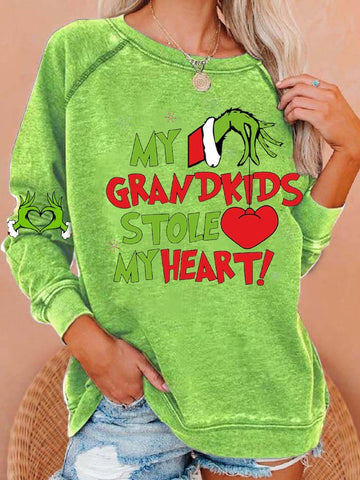 Women My Grandkids Stole My Heart Christmas Print Casual Sweatshirt