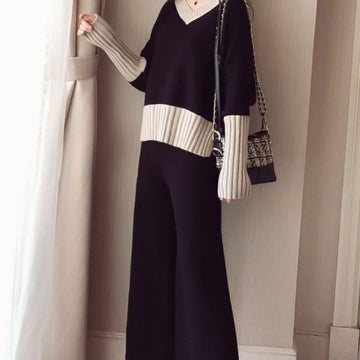 🔥Christmas Sale 🎁🎄-50% OFF-Elegant Casual Color Block Knit Two-piece Set