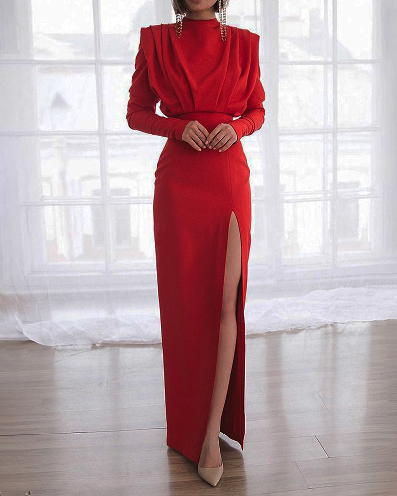 Pleated Long Sleeve Hollow Dress