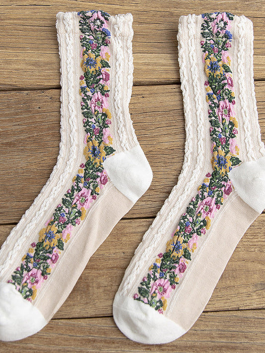 Wisherryy Vintage Floral Jacquard Cozy Socks