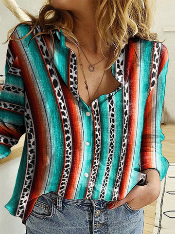 Vintage Western Stripe Print Long Sleeve Shirt