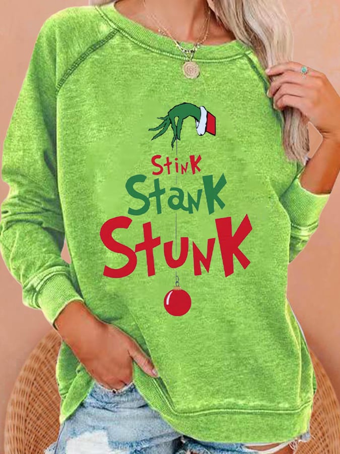 Women'S Casual Stink Stank Stunk Printed Long Sleeve Sweatshirt