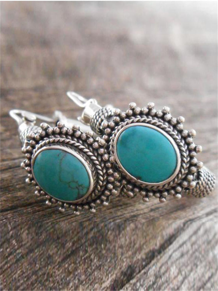 Wisherryy Vintage Turquoise Studded Ring Earrings