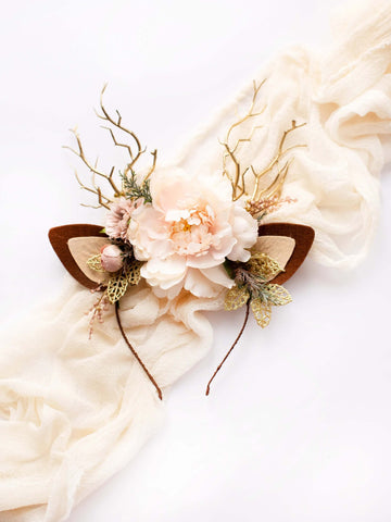 Christmas Reindeer Headband- Garden Blush & Golden Leaves