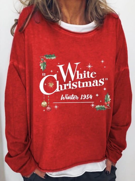 Women White Christmas Print Casual Sweatshirt