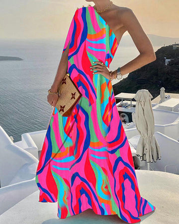 Fashion Loose One Shoulder Print Dress