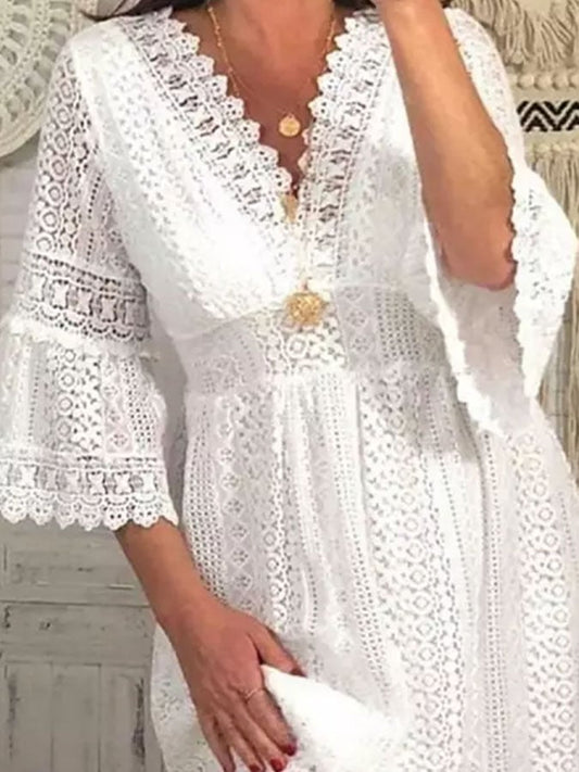 V-Neck Hollow Lace Dress