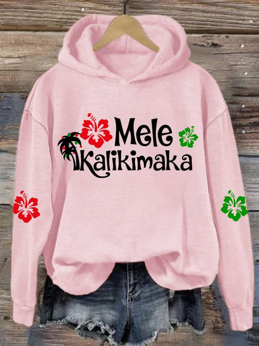 Women's Hawaiian Christmas Mele Kalikimaka Hibiscus Palm Tree Hoodie