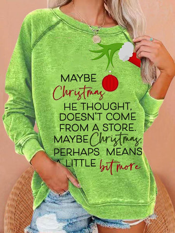 Women'S Christmas Green Fur Monster Print Casual Sweatshirt