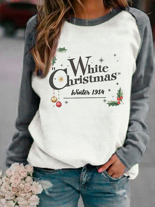 Women's White Christmas Print Casual Sweatshirt