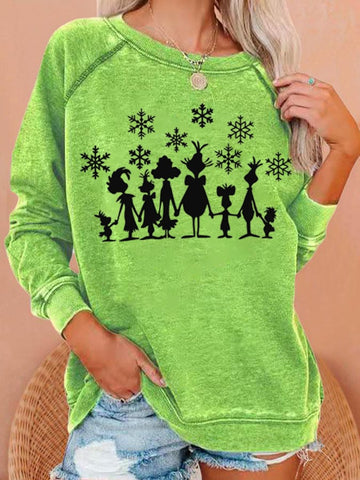 Women'S Christmas Green Fur Monster Print Casual Sweatshirt