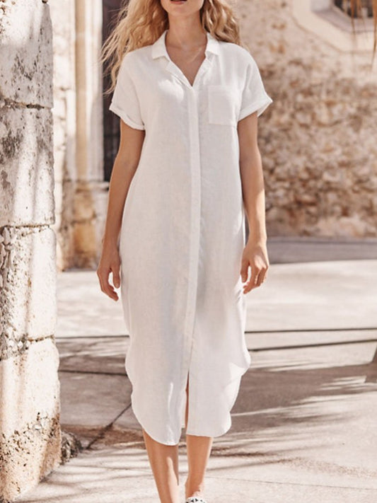 Casual Solid Color Cotton And Linen Dress