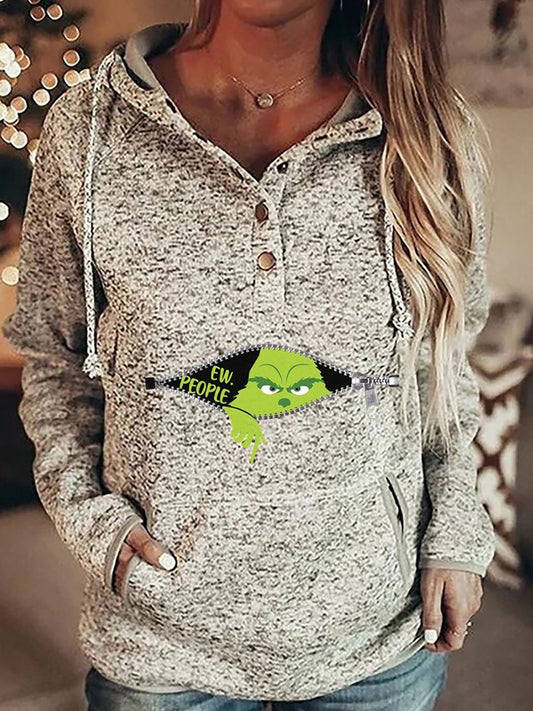 Women's Ew People Christmas Printed Casual Pocket Hoodie