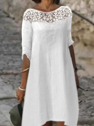 Cotton Linen Lace Casual Dress