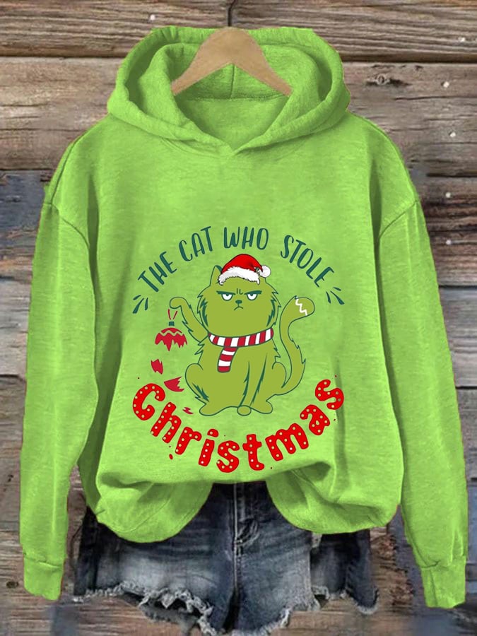 Women's The Cat Who Stole Christmas Print Casual Hoodie