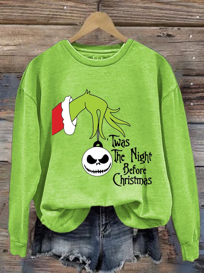 Women's Twas The Night Before Christmas Print Round Neck Sweatshirt