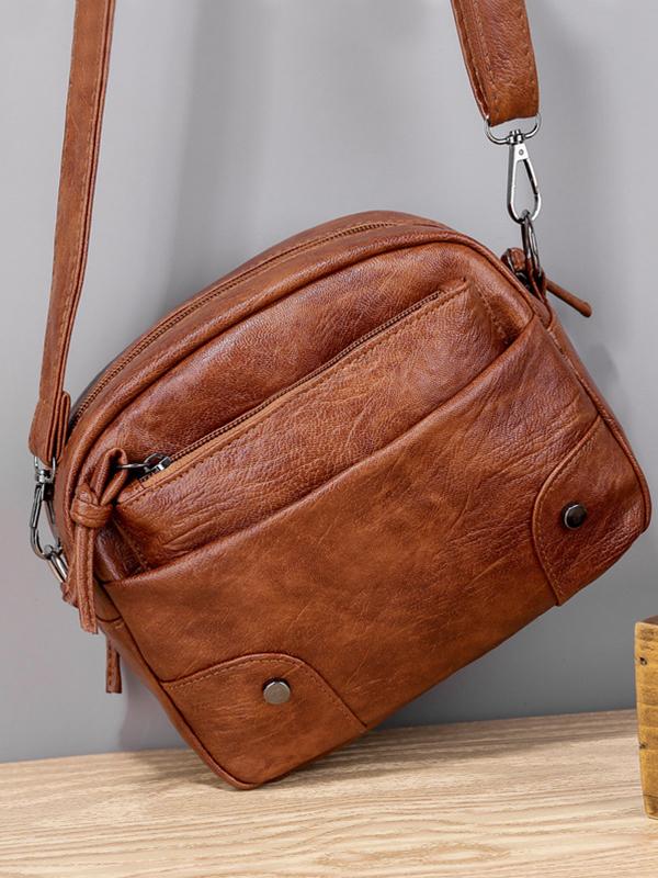 Vintage Washed Leather Utility Crossbody Bag