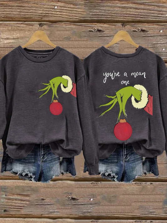 Retro Christmas You're A Mean One Print Sweatshirt