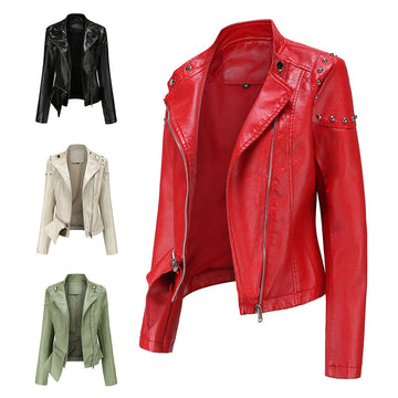 NEW RIVETED WASHED PU LEATHER JACKET