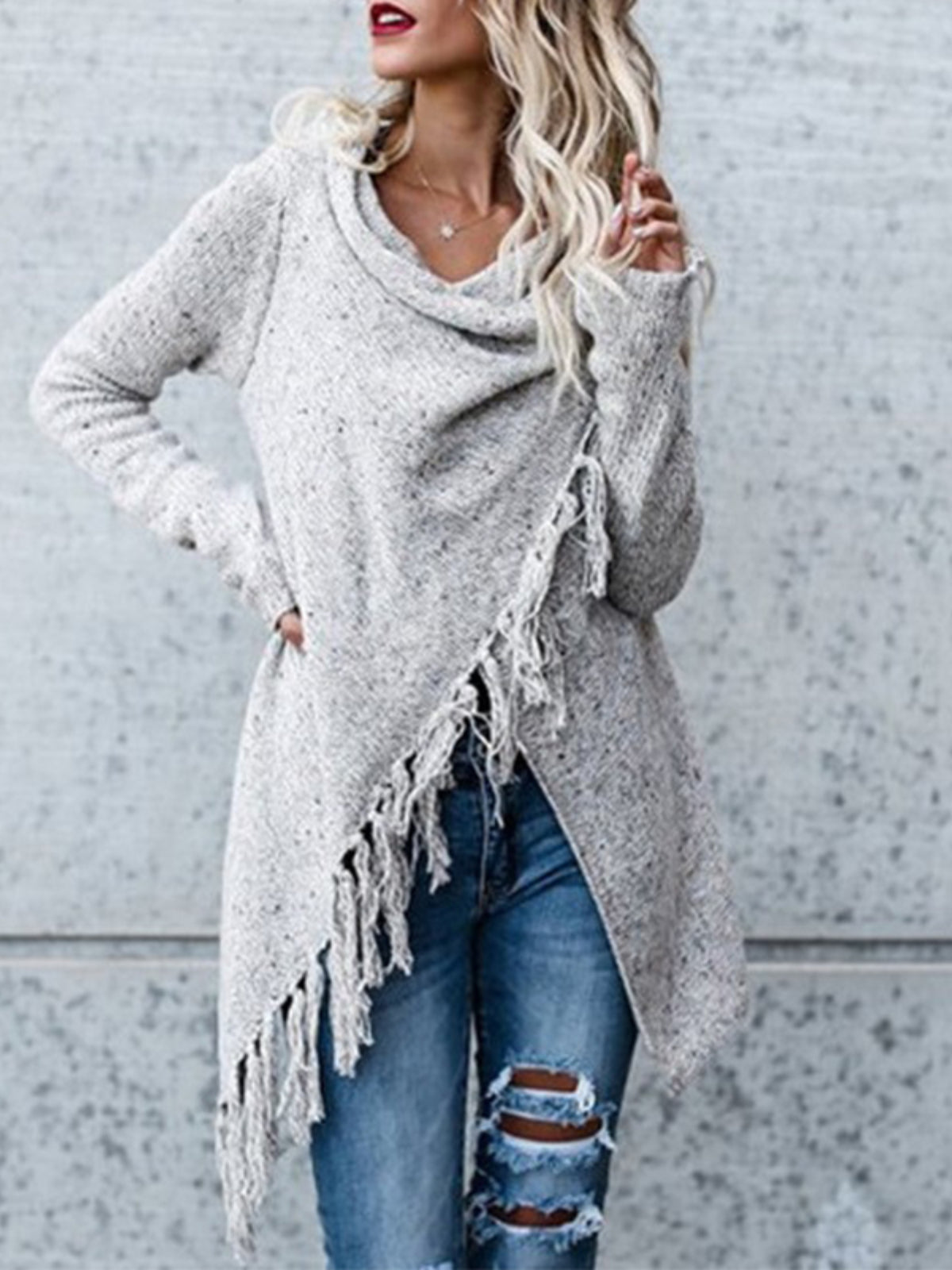 Wisherryy Casual Asymmetric Sweater Cardigan