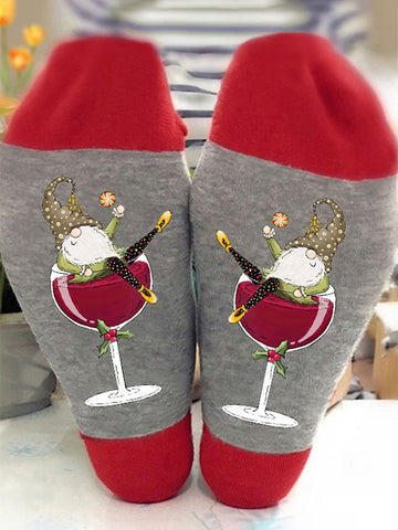 Gnome Wine Glass Unisex Crew Socks