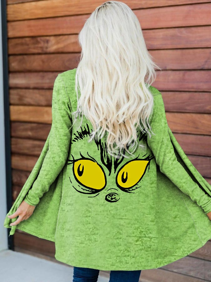 Women's Funny Christmas Cartoon Character Print  Casual Cardigan