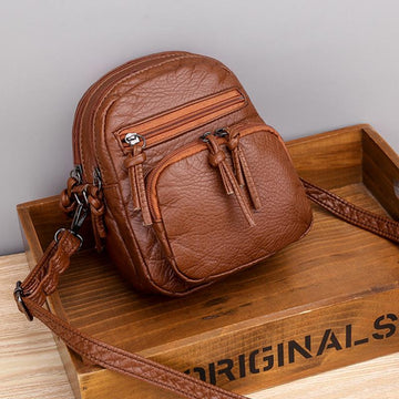 Casual soft leather solid color large capacity shoulder bag