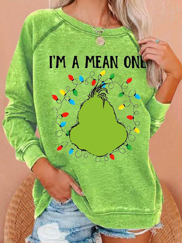 Women'S Christmas Green Fur Monster Print Casual Sweatshirt