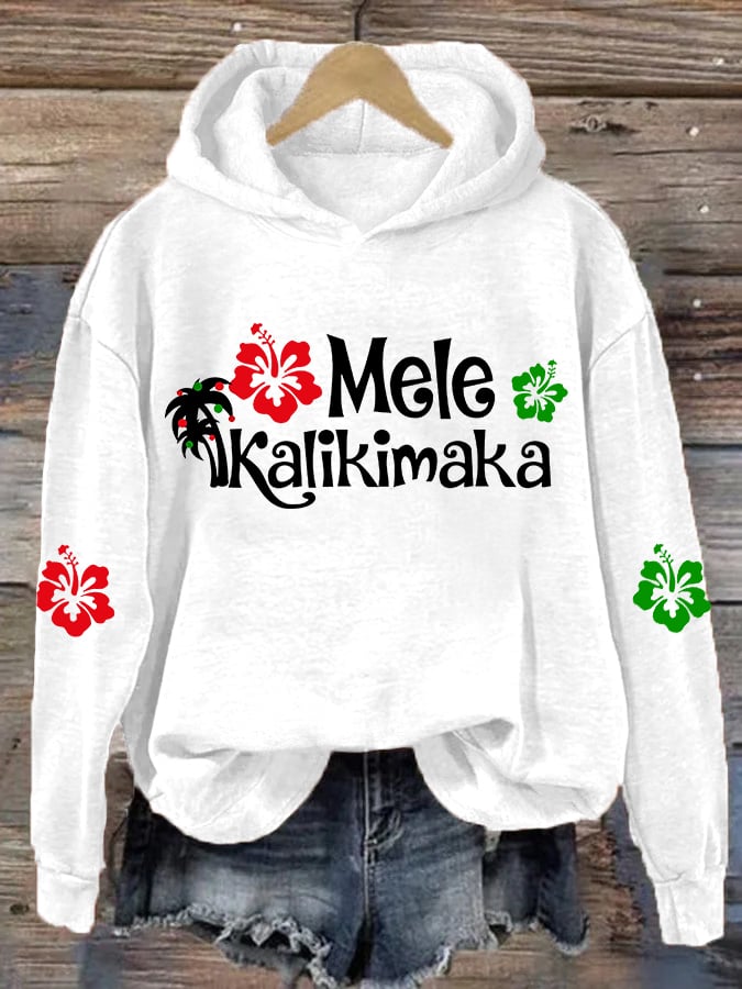 Women's Hawaiian Christmas Mele Kalikimaka Hibiscus Palm Tree Hoodie