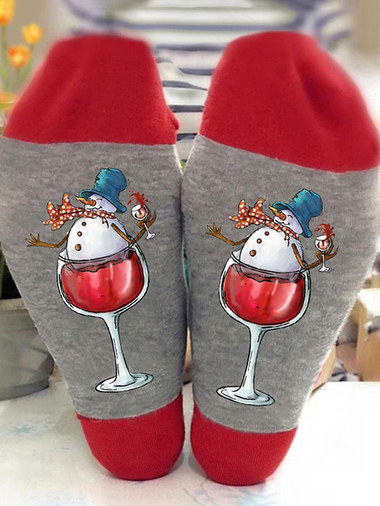 Snowman Wine Unisex Crew Socks