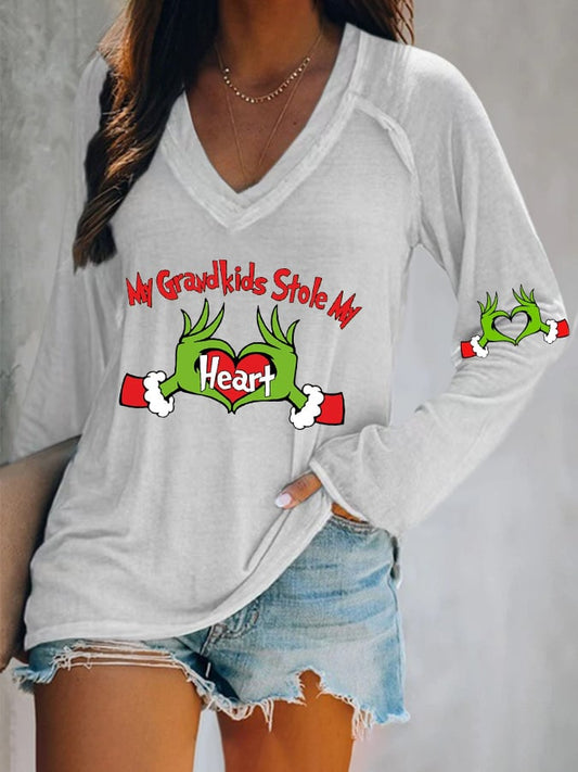 Women's My Grandkids Stole My Heart Print Casual T-Shirt