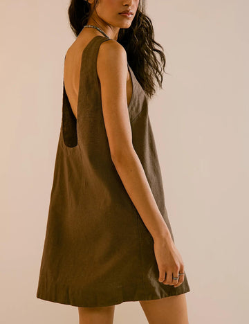 Hollow Back Cotton-Linen Mini Dress