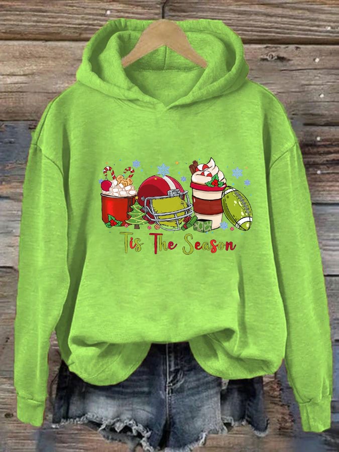 Women's Coffee Tis The Season Christmas Print Casual Hoodie