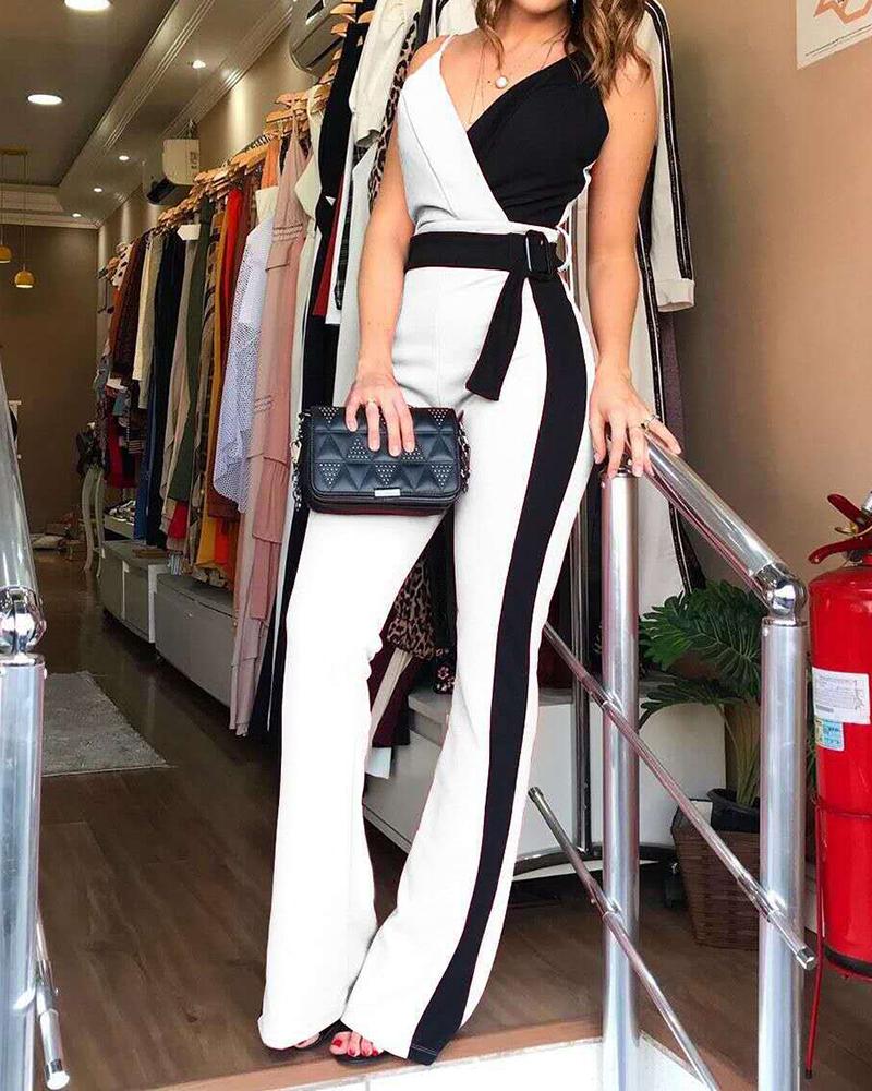 Color Block Suspenders Jumpsuit