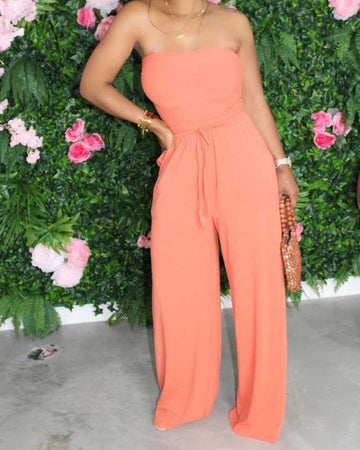 Fashionable Home Solid Color Wide-leg Jumpsuit