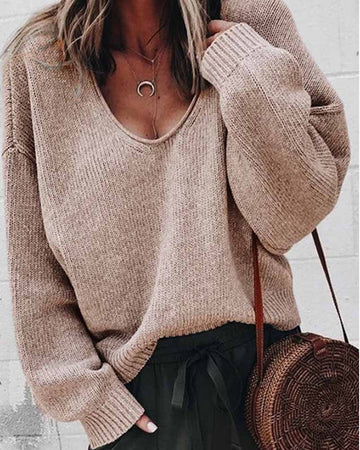 🔥Christmas Sale 🎁🎄-50% OFF-Loose V Neck Solid Sweater