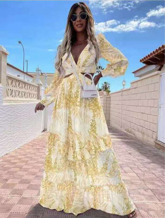 Boheme Chic Summer Long Sleeve V Neck Maxi Dress